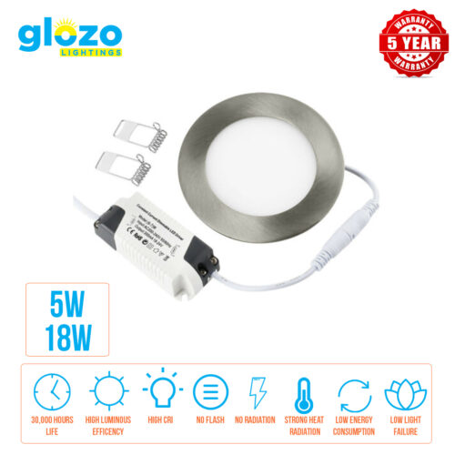 Round LED Panel Recessed Light Silver Frame 5W/18W